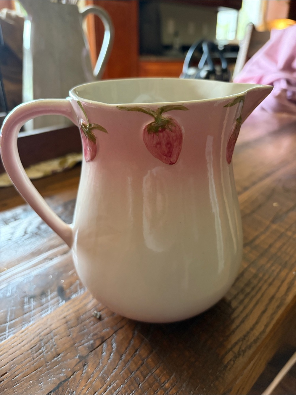Pink & White Ceramic Strawberry Pitcher